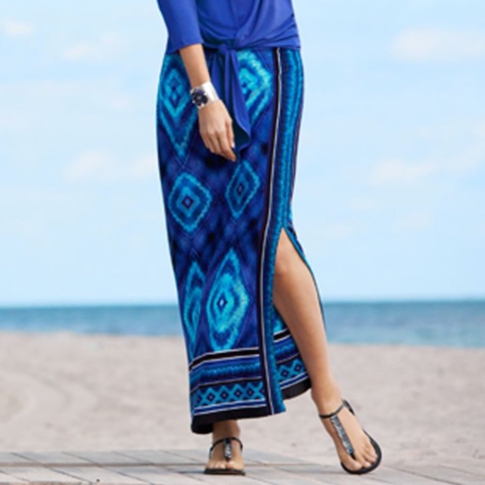 NWT Chico's Blue Geometric Maxi Skirt size 2